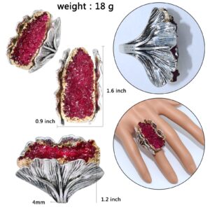 FUAHXYES Retro Resin Crystal Stone Cocktail Rings Gothic Hip Hop Punk Crystal Engagement Wedding Statement Rings Uniquely Stylish Jewelry Gifts for Women (Red, 9)