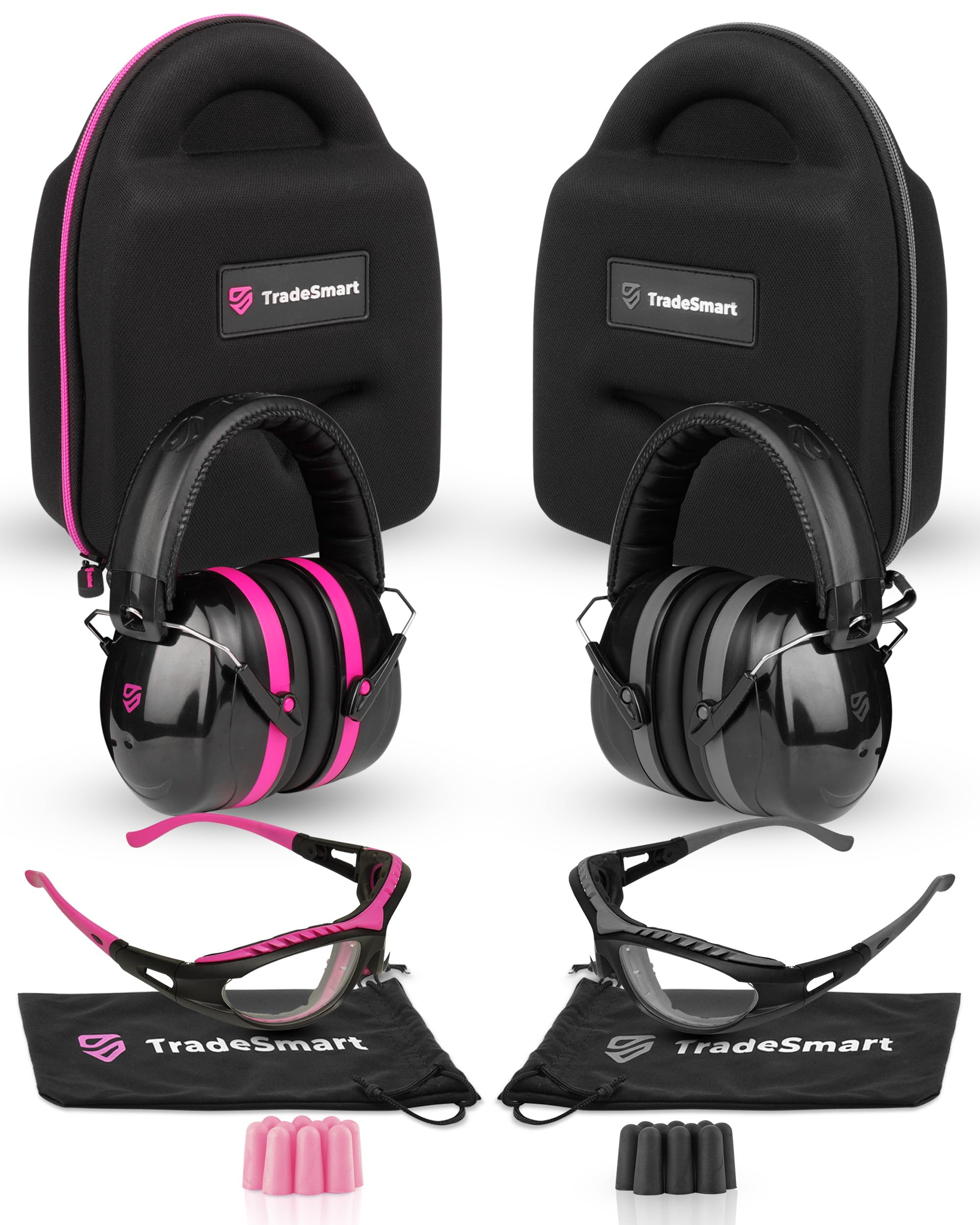 TradeSmart All-in-One Gun Range Safety Duo Kit, Pink & Grey Ear and Eye Protection Kit for Men and Women, U.S. Certified