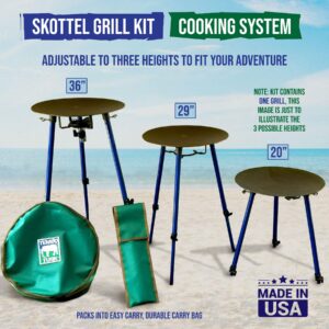 TEMBOTUSK The Original Skottle grill cooking system kit based on the South African braai pan or cowboy wok skillet style cooker, all packs in one carry bag.