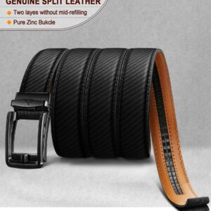 BULLIANT Men Belt, Ratchet Click Sliding Leather Belt for Gift Men 1 3/8,Cut for Fit(Black,32"-38" Waist Adjustable)