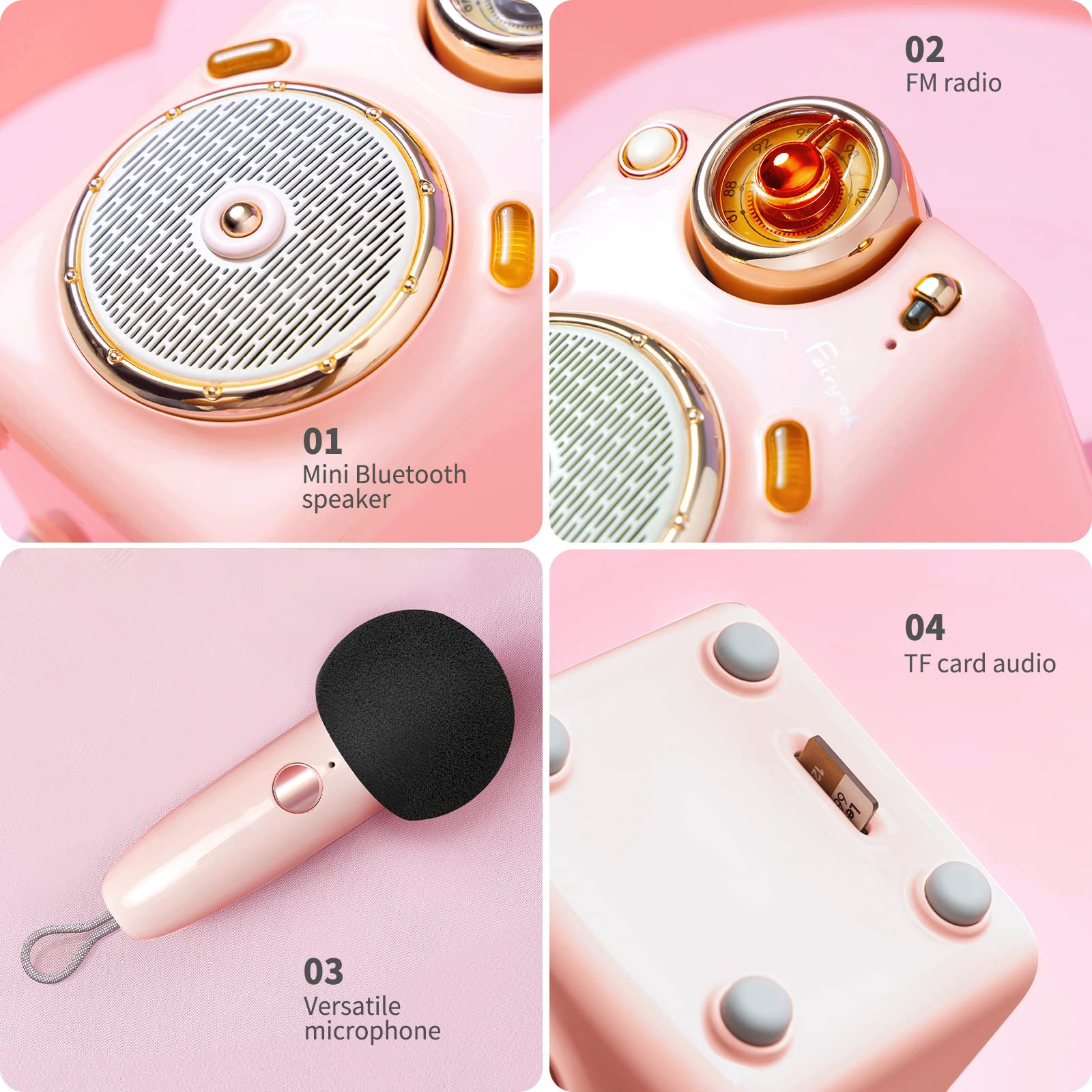 Cute Speaker with Microphone, with 7 Different Sound Modes for Singing or Talking, Karaoke Machine for Girls, Boys, Family Party, Presentation, Training, Outdoor (Pink)