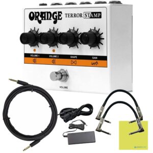 Orange Amps Terror Stamp 20W Hybrid Valve Solid State Guitar Amp Bundle w/Pig Hog Woven Instrument Cable, 2 x Pedal Patch Cables, Power Supply and Liquid Audio Polishing Cloth (6 Items)