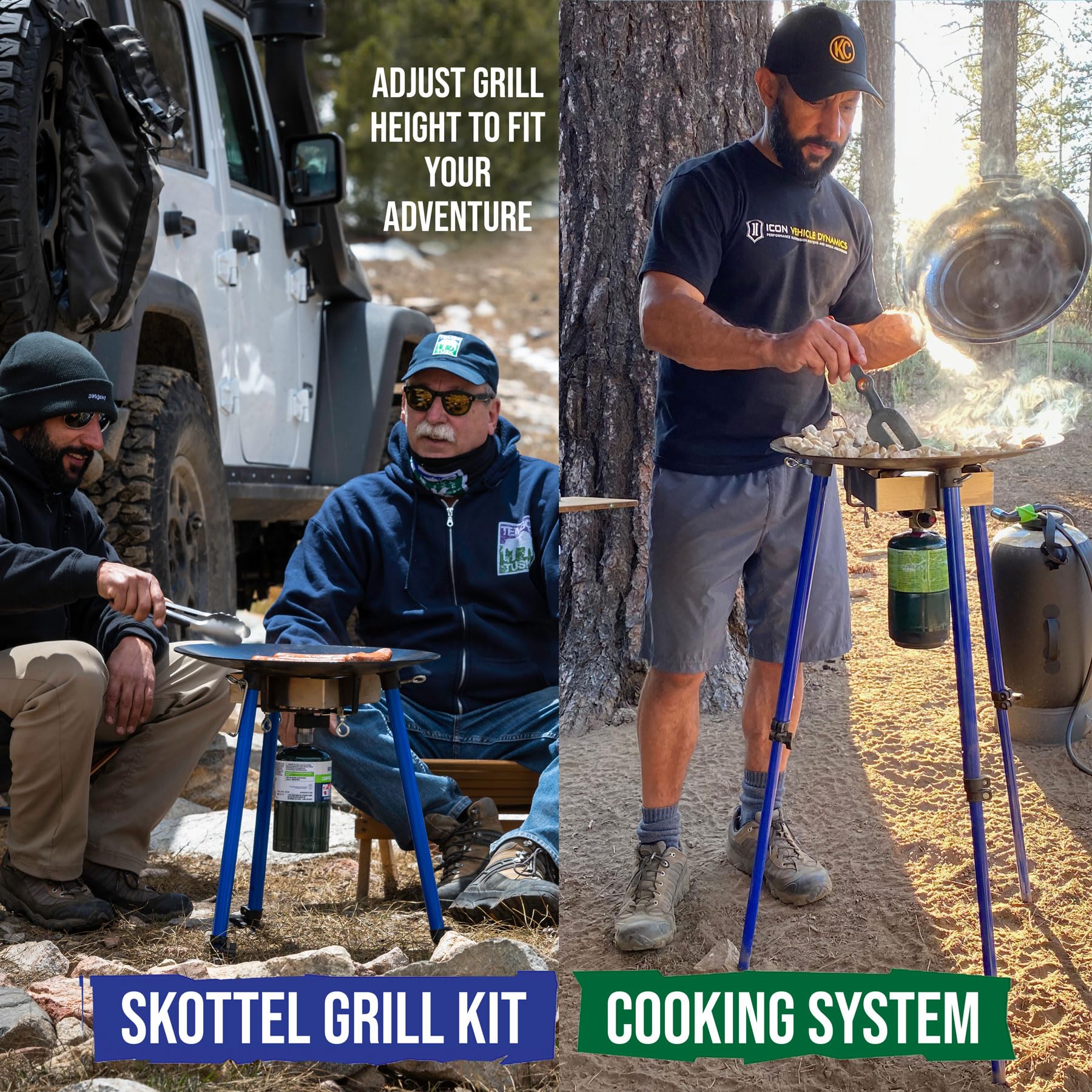 TEMBOTUSK The Original Skottle grill cooking system kit based on the South African braai pan or cowboy wok skillet style cooker, all packs in one carry bag.