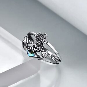 CUPENDA Anchor Rings Sterling Silver Nautical Blue Anchor Finger Ring Compass Jewelry Gifts for Women