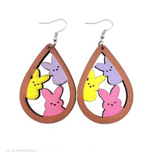 colorful easter rabbit wooden dangle earrings for women jewelry(a)