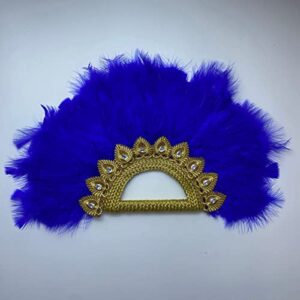 Msbfea Big Size Design African Blue Feather Fan Ladies Wedding Feather Fan for Bride Double Side Feather Nigerian Stones Dance - 32CMX55CM Color 50