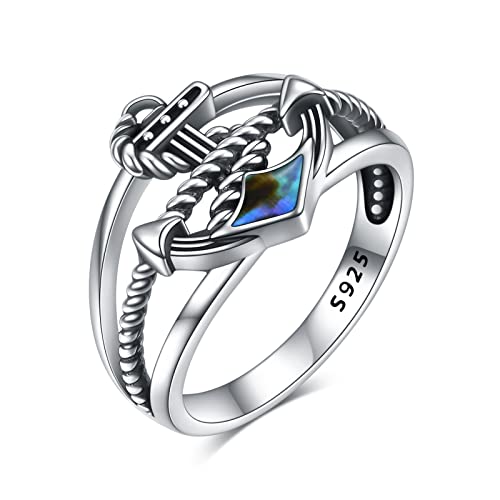 CUPENDA Anchor Rings Sterling Silver Nautical Blue Anchor Finger Ring Compass Jewelry Gifts for Women