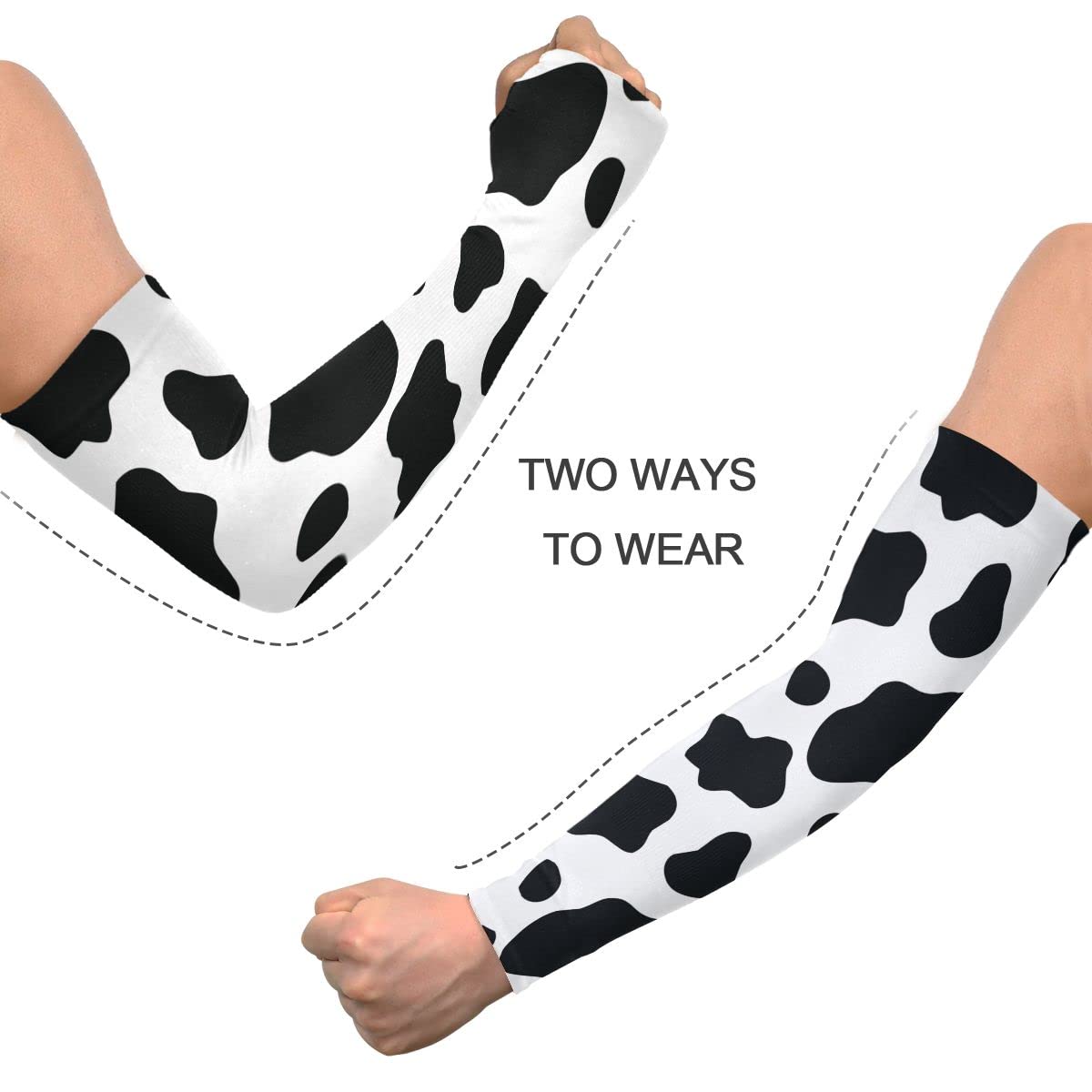 xigua Cow Print Arm Sleeves UV Sun Protection Gardening Arm Sleeves with Thumb Cooling Sleeves to Cover Arm Farmers Arm Sleeves for Men Women…