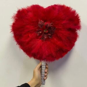 Msbfea Design Red Heart African Feather Big Fan Ladies Wedding Feather Fan for Bride Two Side Feather Nigerian Feather Fans Color 3