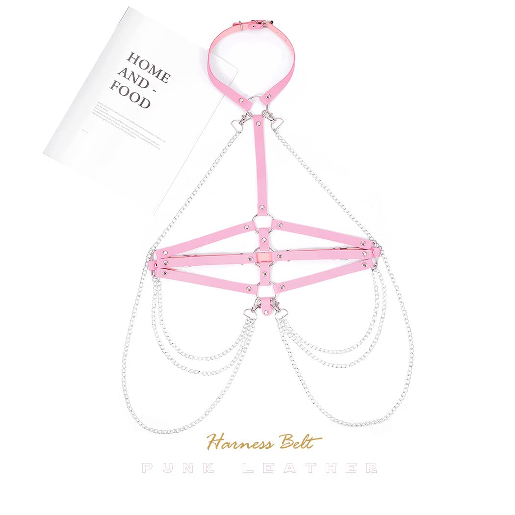 BODIY Fashion Harness Belt Plus Size Harness Waist Belts Punk Leather Body Harness for Women (Pink)