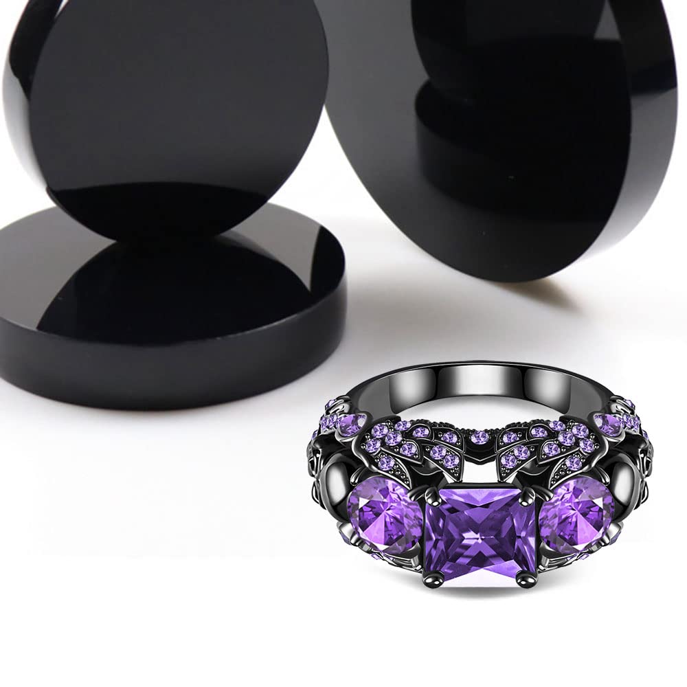 FLIUAOL Vintage Gothic Skull Rings Heart Cubic Zirconia Crystal Biker Cocktail Party Rings for Women Halloween Christmas Gifts (Square-Purple, 6)