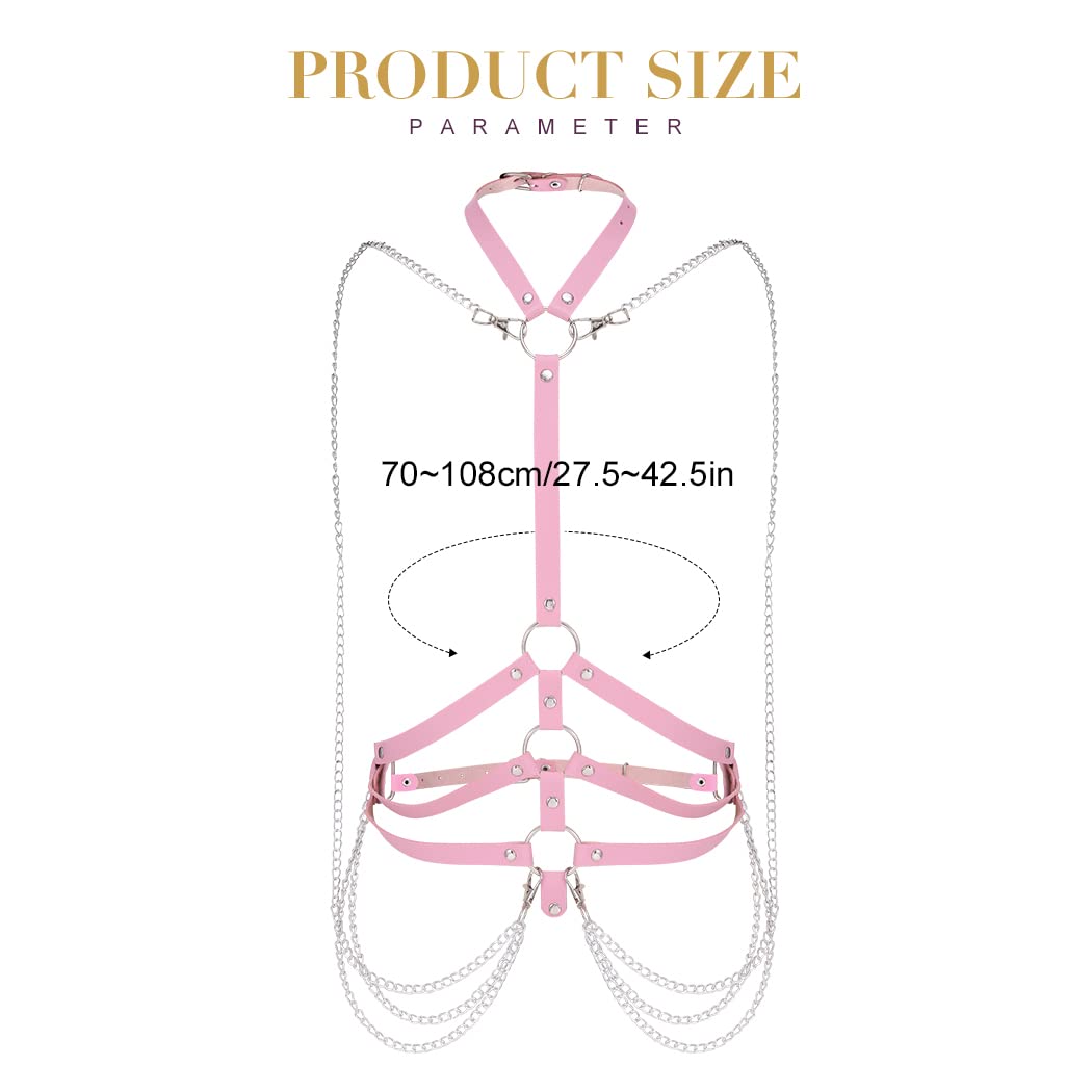 BODIY Fashion Harness Belt Plus Size Harness Waist Belts Punk Leather Body Harness for Women (Pink)