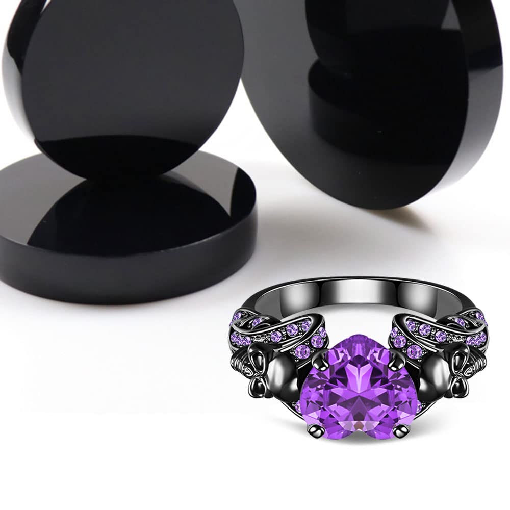 FLIUAOL Vintage Gothic Skull Rings Heart Cubic Zirconia Crystal Biker Cocktail Party Rings for Women Halloween Christmas Gifts (Purple, 9)