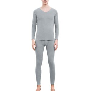 mens thermal underwear set winter warm cold weather clothes for men thermal long johns top bottom underwear set(grey,x-large)