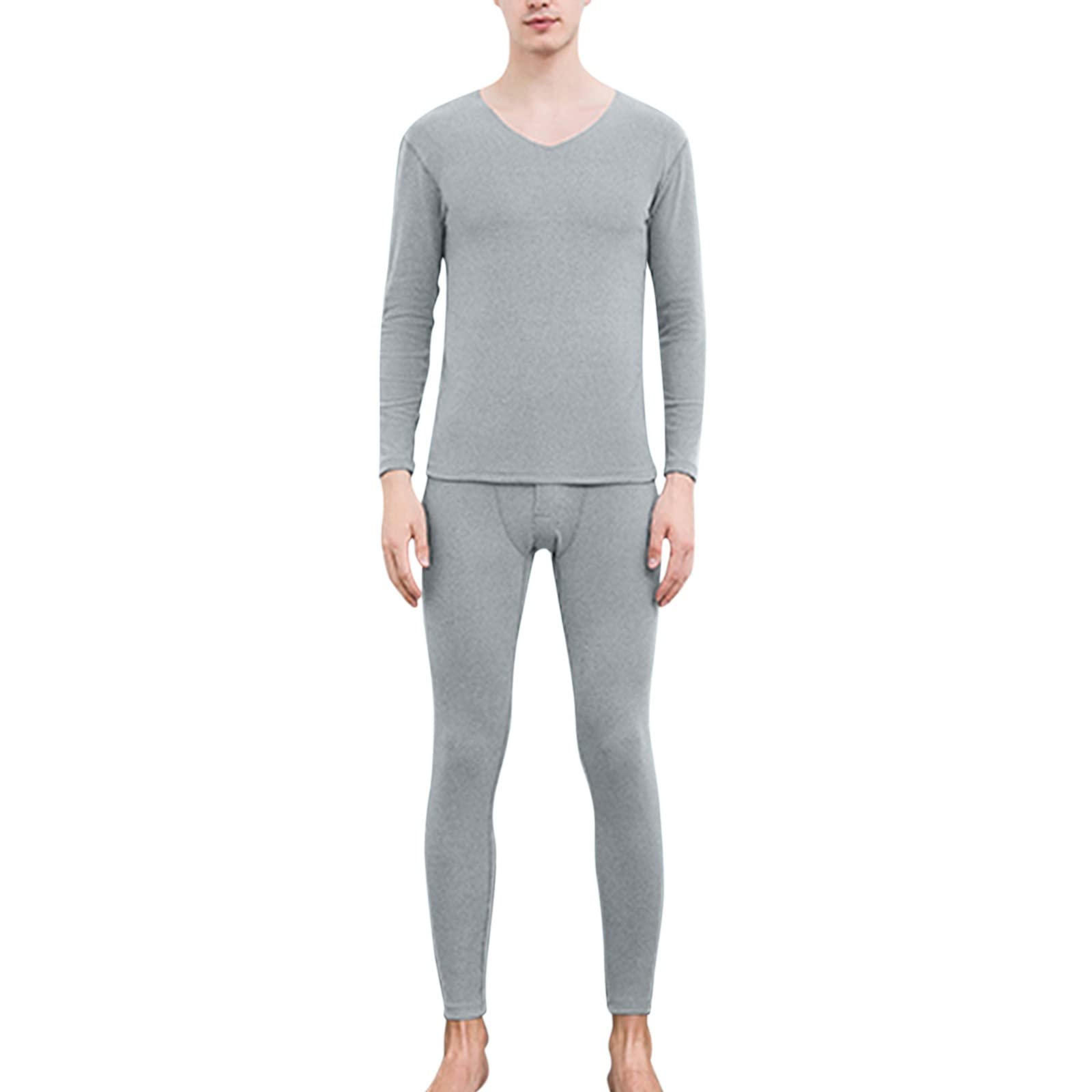 Mens Thermal Underwear Set Winter Warm Cold Weather Clothes for Men Thermal Long Johns Top Bottom Underwear Set(Grey,X-Large)