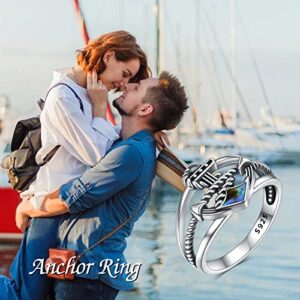 CUPENDA Anchor Rings Sterling Silver Nautical Blue Anchor Finger Ring Compass Jewelry Gifts for Women