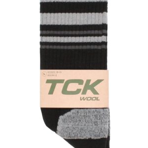 TCK Merino Wool Striped Crew Socks (Black/Grey, Medium)