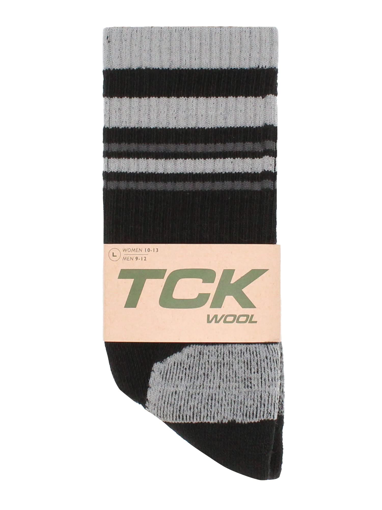 TCK Merino Wool Striped Crew Socks (Black/Grey, Medium)