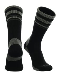 tck merino wool striped crew socks (black/grey, medium)