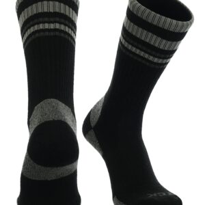 TCK Merino Wool Striped Crew Socks (Black/Grey, Medium)