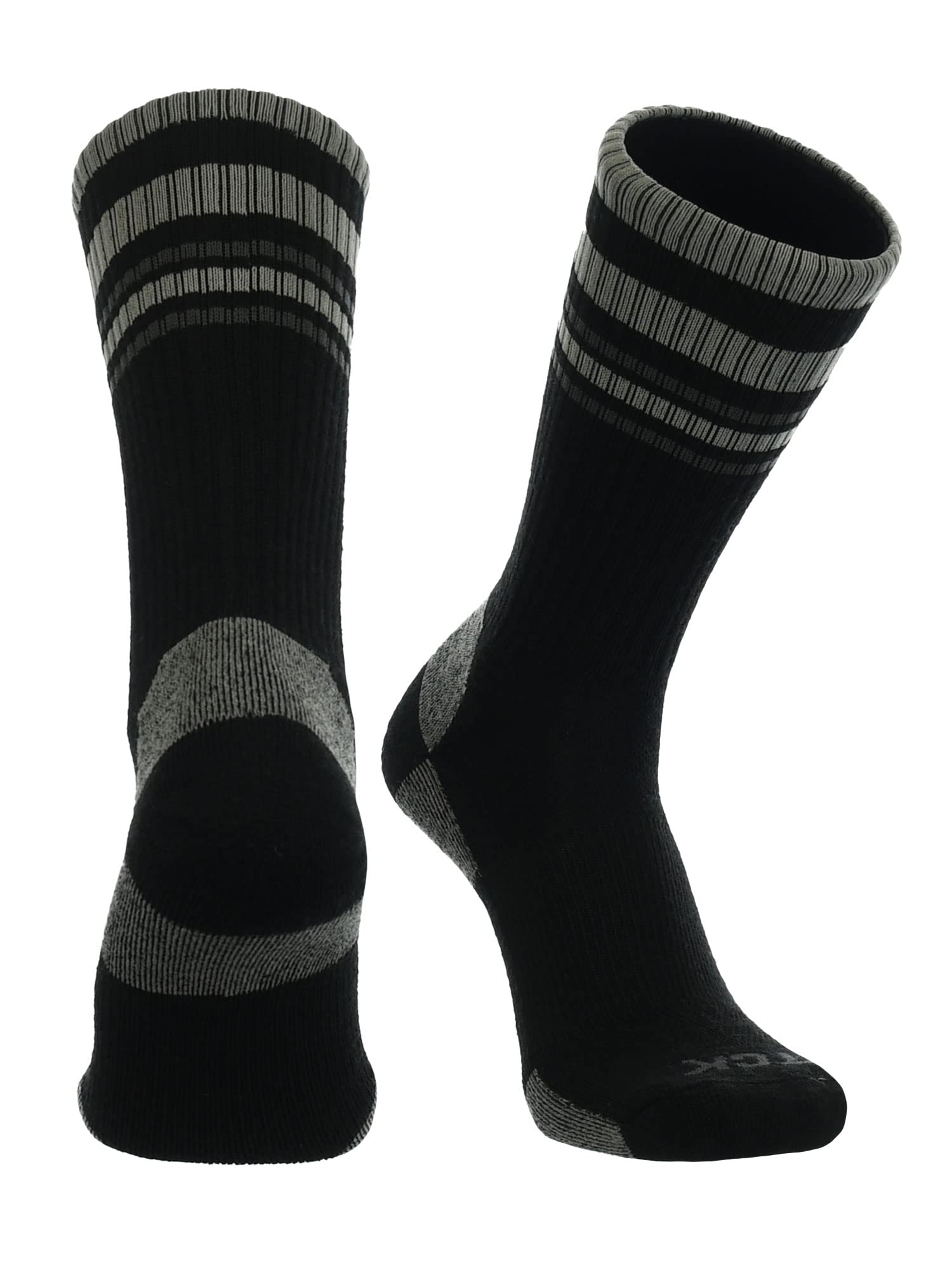 TCK Merino Wool Striped Crew Socks (Black/Grey, Medium)