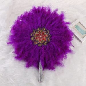 Msbfea One-Side African Turkey Hand Feather Fan Nigerian Handmade Feathers for Eventaille Mariage Wedding Hand Held Fan - Color 728