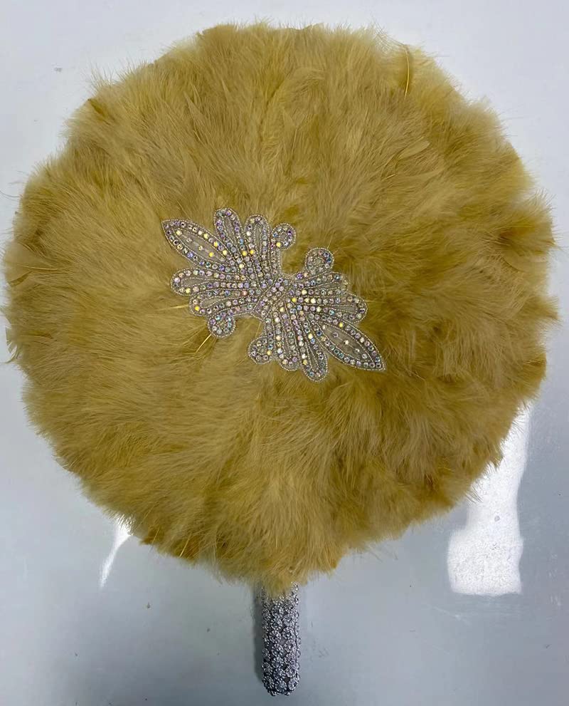 Msbfea Gold Latest Style Turkey Feathers Big Fan Fashion Women Wedding Fan for Bride Or Bridesmaids Rhinestones Feather Color 896