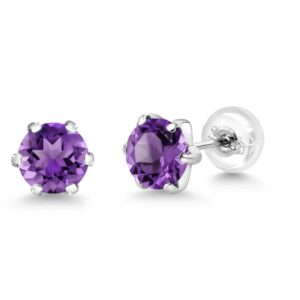 Gem Stone King Pure PT950 Platinum 950 Six Prong 6MM Round Gemstone Birthstone Stud Earrings For Women