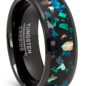 Metal Masters Crushed Opal & Abalone Tungsten Carbide Ring Dome Wedding Band Simulated Black 8MM