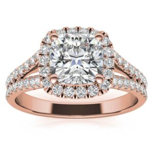 Sparkx Diamond 2 CT Cushion Cut Colorless Moissanite Engagement Ring Split Shank Halo Style, Handmade 10K 14K 18K Solid Rose Gold & 925 Sterling Silver Wedding Bridal Anniversary Promise Ring Gift