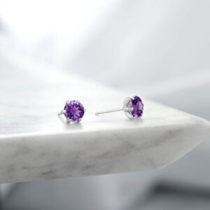 Gem Stone King Pure PT950 Platinum 950 Six Prong 6MM Round Gemstone Birthstone Stud Earrings For Women