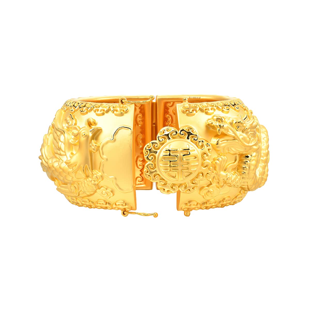 CHOW SANG SANG Chinese Wedding Collection 999.9 24K Solid Gold Price-by-Weight 39.07g Gold Dragon & Phoenix Bangle for Women 93820K | 8 (Wrist Size:15-16 CM)