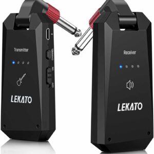 LEKATO WS-90 Wireless Guitar System 5.8GHz, Rechargeable Wireless Guitar Transmitter Receiver Upgrated 8H Battery Life, 4 Channels Guitar Wireless System for Electric Guitar Bass