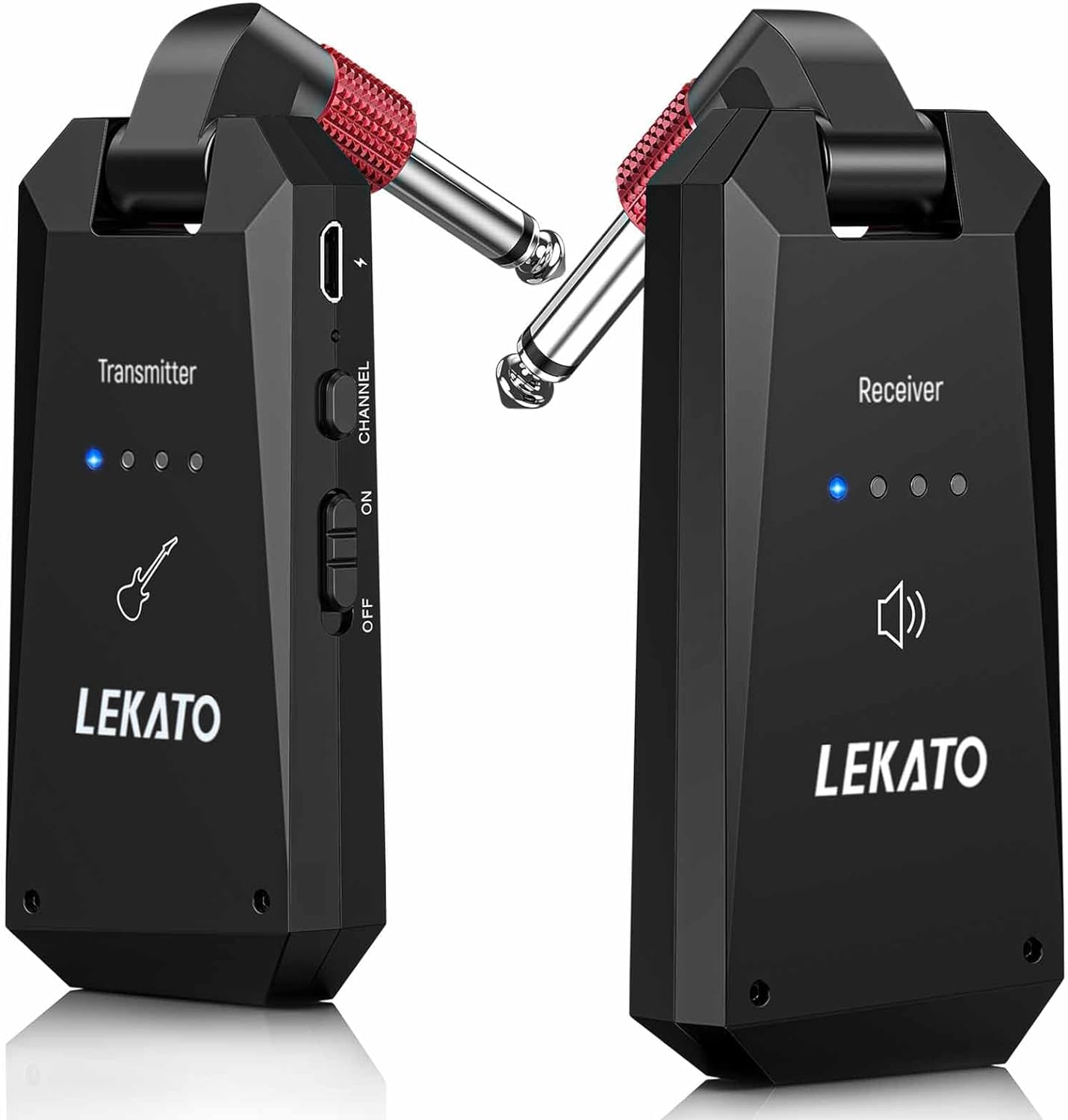 LEKATO WS-90 Wireless Guitar System 5.8GHz, Rechargeable Wireless Guitar Transmitter Receiver Upgrated 8H Battery Life, 4 Channels Guitar Wireless System for Electric Guitar Bass