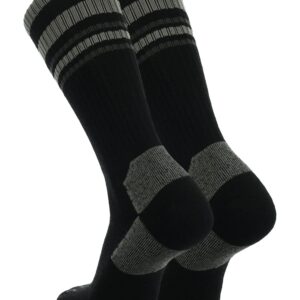 TCK Merino Wool Striped Crew Socks (Black/Grey, Medium)