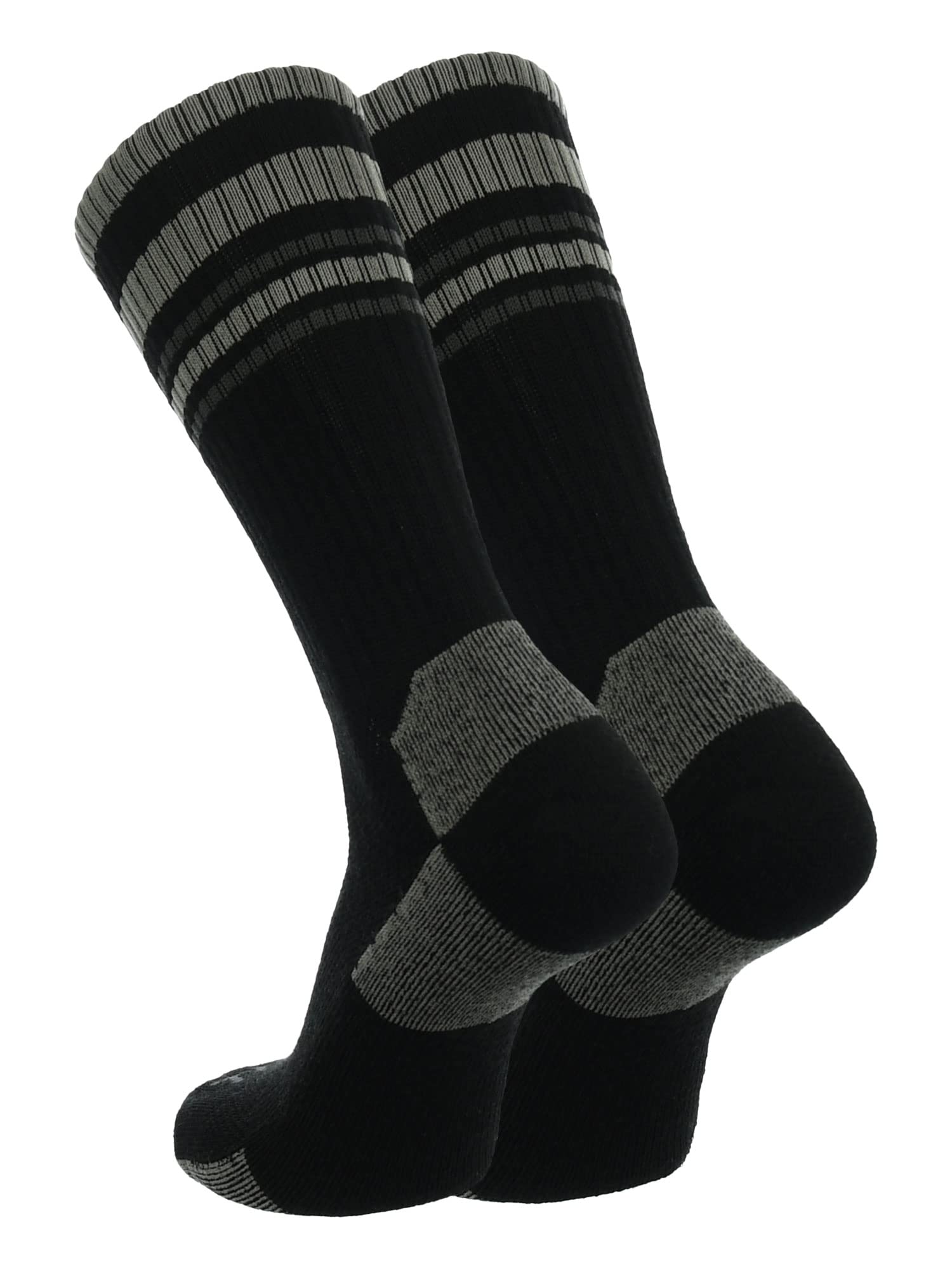 TCK Merino Wool Striped Crew Socks (Black/Grey, Medium)