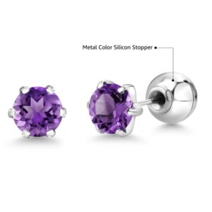 Gem Stone King Pure PT950 Platinum 950 Six Prong 6MM Round Gemstone Birthstone Stud Earrings For Women