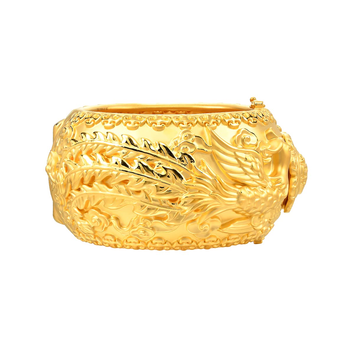 CHOW SANG SANG Chinese Wedding Collection 999.9 24K Solid Gold Price-by-Weight 39.07g Gold Dragon & Phoenix Bangle for Women 93820K | 8 (Wrist Size:15-16 CM)