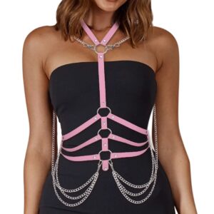 BODIY Fashion Harness Belt Plus Size Harness Waist Belts Punk Leather Body Harness for Women (Pink)