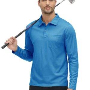 Rdruko Men's Outdoor Sport Performance Polo Long Sleeve Pullover with Pocket(Blue, US XL)