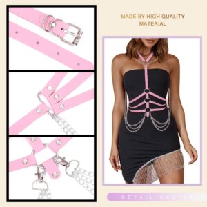 BODIY Fashion Harness Belt Plus Size Harness Waist Belts Punk Leather Body Harness for Women (Pink)