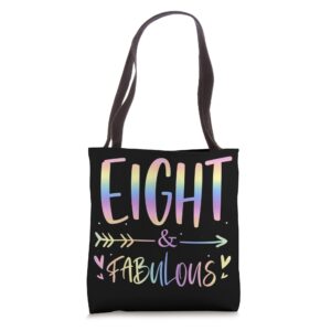 eight and fabulous 8th birthday girl tie dye 8 years old kid tote bag