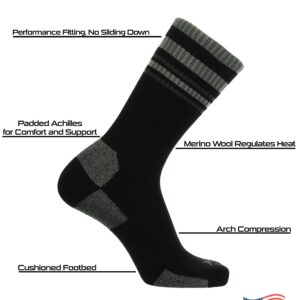 TCK Merino Wool Striped Crew Socks (Black/Grey, Medium)