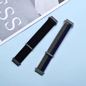 ANNEFIT Nylon Sport Loop Watch Bands 18mm, 2 Packs Quick Release Adjustable Strap for Men Women (Black and Blue Green)