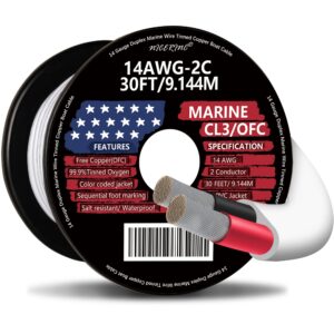 14 gauge duplex marine wire tinned copper boat cable, 30ft 14 awg standard usa ofc oxygen free copper wire for outdoors/automotive/boat/speakers/solar/rv/camper/trailer