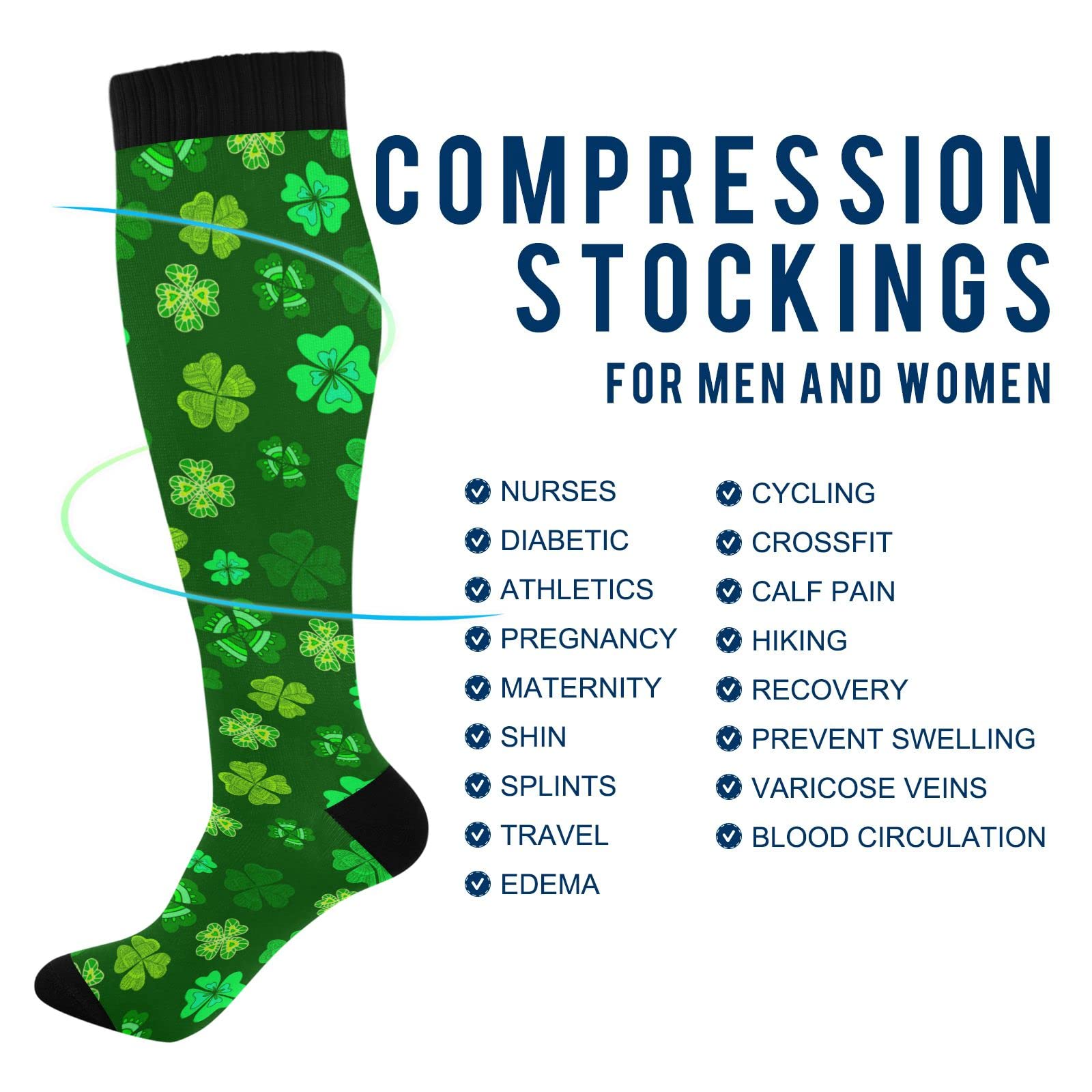 Wusikd Patrick Green Clover Compression Socks for Women and Men Circulation Shamrock Long Socks for Athletic Running 1