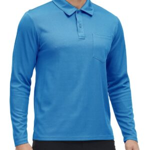 Rdruko Men's Outdoor Sport Performance Polo Long Sleeve Pullover with Pocket(Blue, US M)