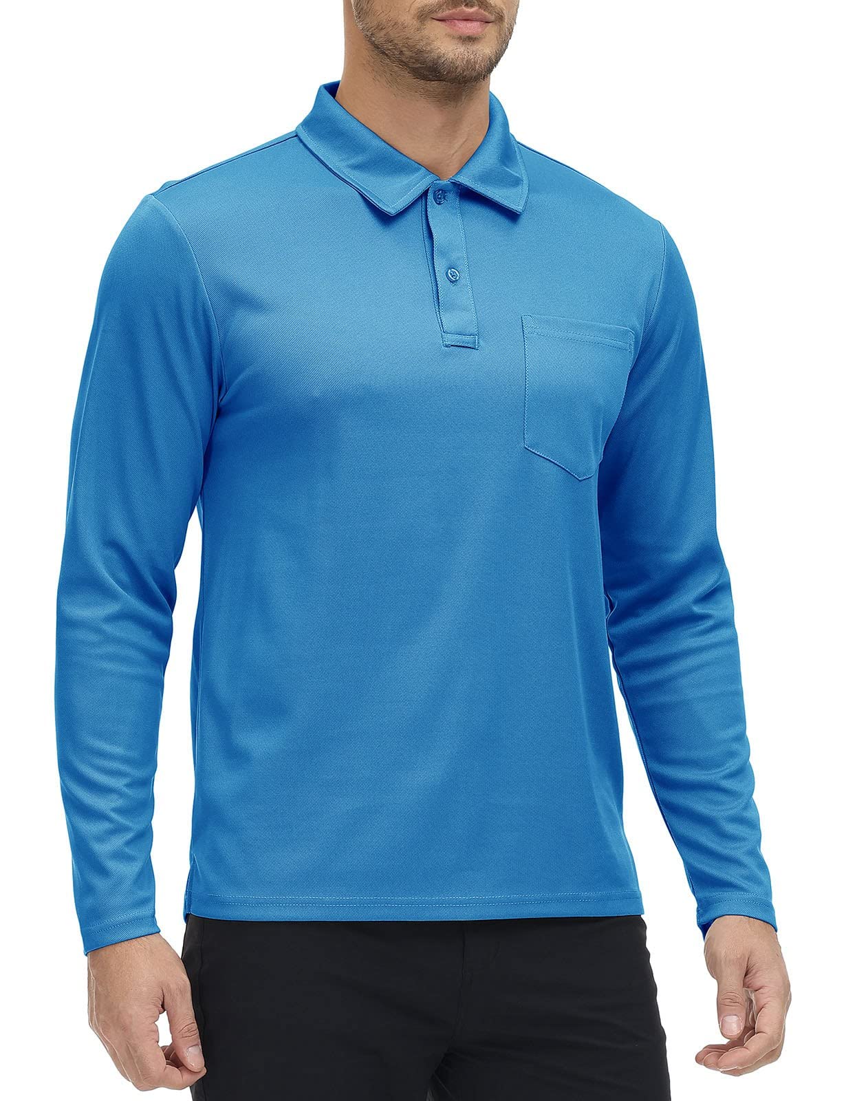 Rdruko Men's Outdoor Sport Performance Polo Long Sleeve Pullover with Pocket(Blue, US XL)