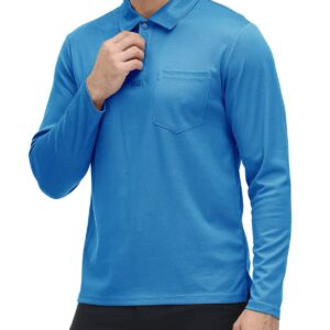 Rdruko Men's Outdoor Sport Performance Polo Long Sleeve Pullover with Pocket(Blue, US M)