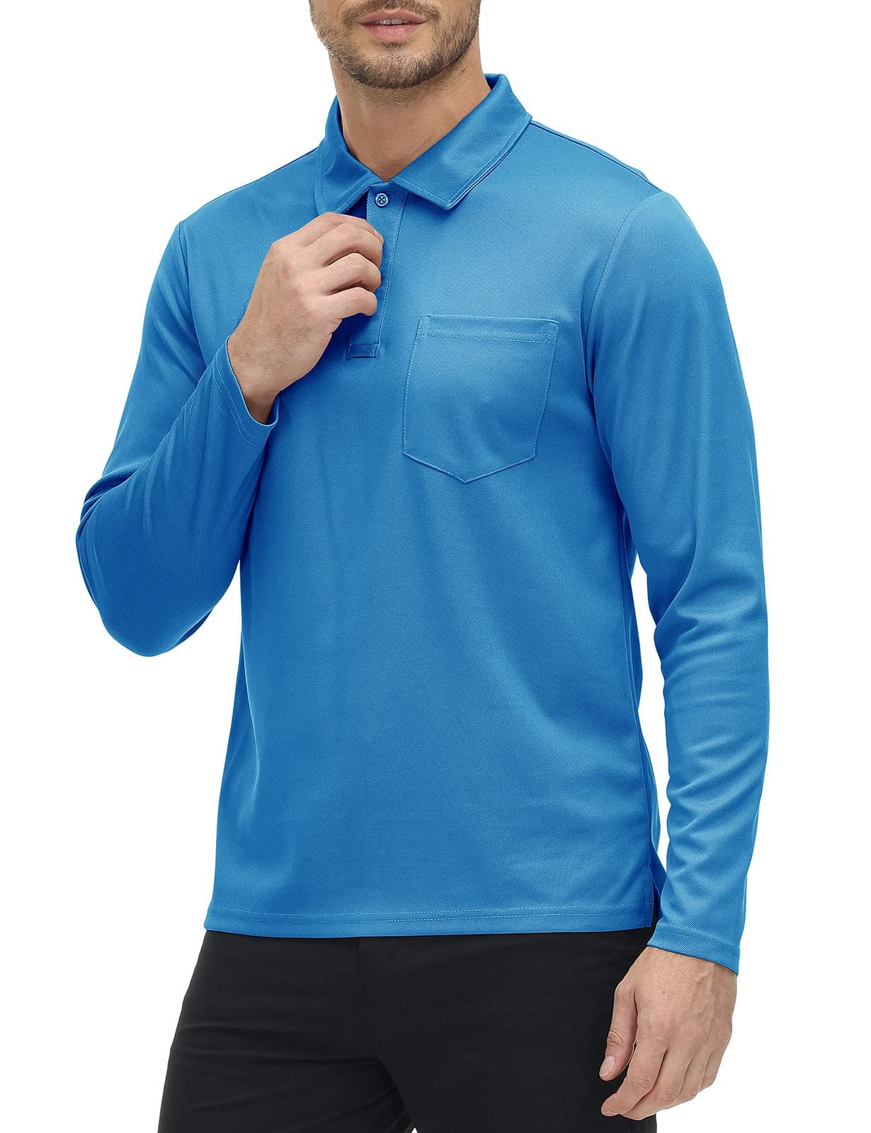 Rdruko Men's Outdoor Sport Performance Polo Long Sleeve Pullover with Pocket(Blue, US M)